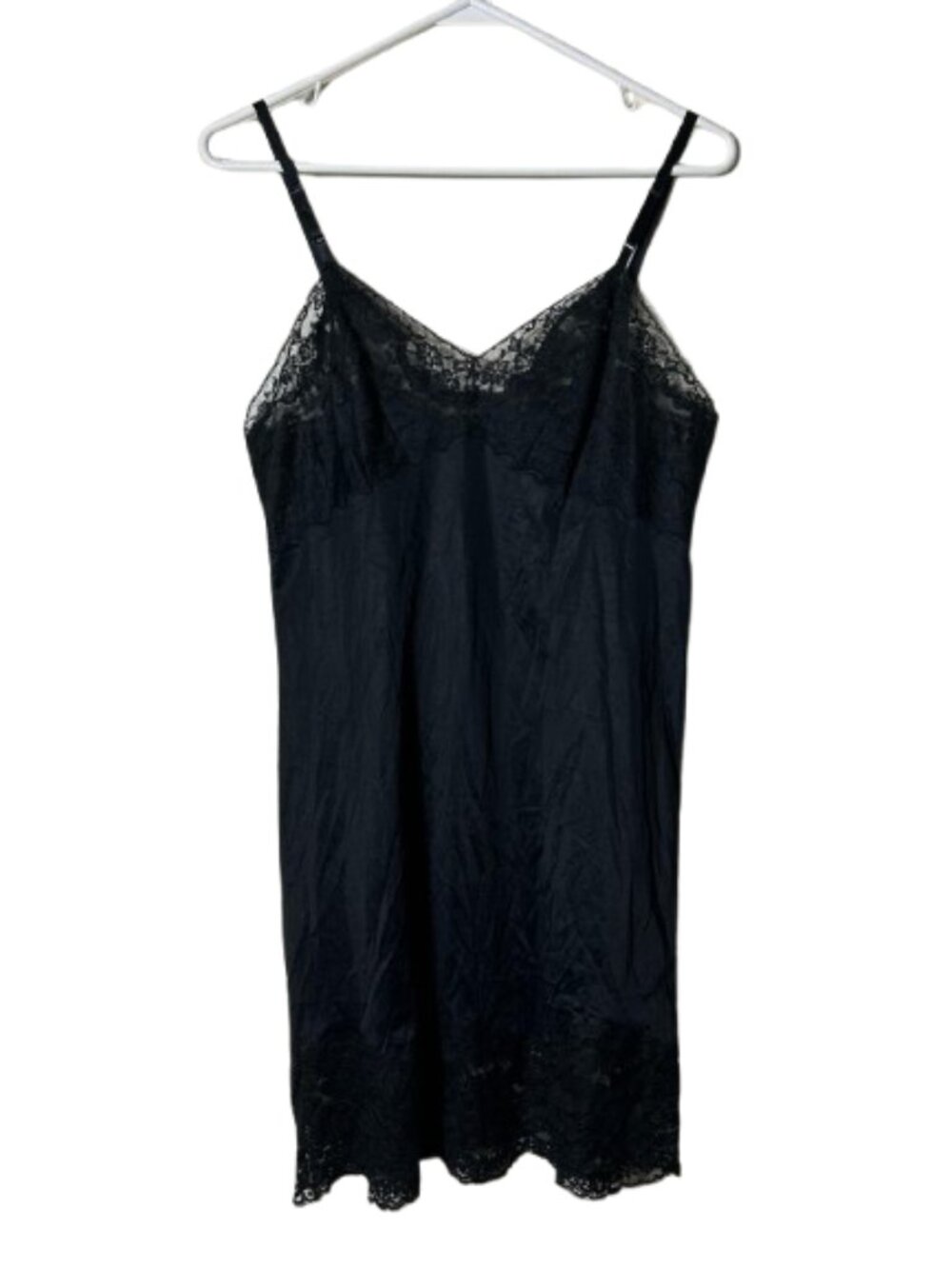 Vintage Vanity Fair Slip Dress Womens Size 34 or S Black Lace Satin